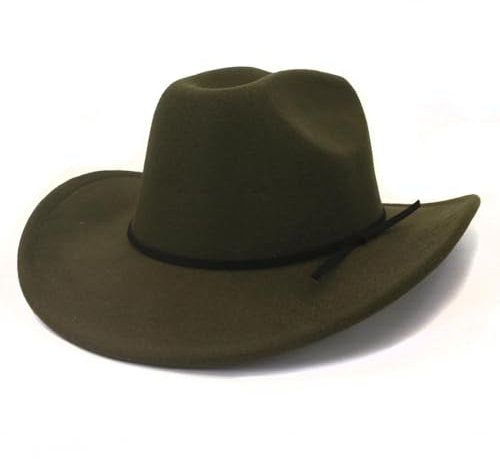 FULUJIDI Fedora Trilby Filzhut Hut Herren Cowboyhut Frau Elegante Party Panama Filzmütze Mit Breiter Krempe Jazz Hut Outdoor Sonnenhut 56 To58 cm ArmyGreen