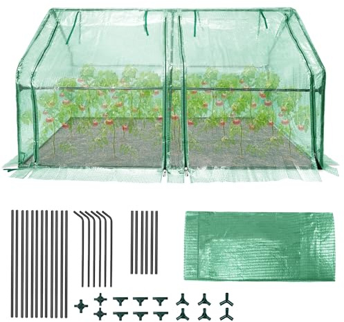 PEILU 1,62m² Foliengewächshaus 180x90x90cm Mini Gartengewächshäuser 140g/m² HDPE Folie, Tomatengewächshaus mit 2X Aufrollbares Tür, Wetterfeste Treibhaus Insektenschutz Tomatenhaube für Pflanzen