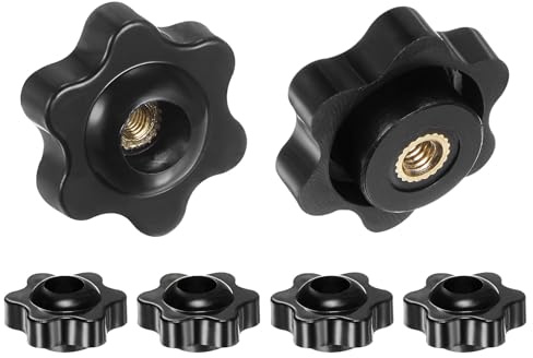 QUARKZMAN 6 Stück Sterngriffmutter M4 Flügelmuttern mit Innengewinde, Rändelmutter Handgriff Durchgangsloch Klemmmutter Messing 25mm Spannknopf für Werkzeugmaschinen Fitnessgeräte, Schwarz
