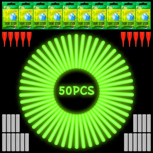 GreenYeah Lumière de Pêche de Nuit, 50 PCS Bâtons Lumineux pour Canne à Pêche, Glow Stick Pêche de Nuit 4,5 x 37 MM, Starlight Peche LED, Lumière de Pêche de Nuit Light Sticks pour Pêche De Nuit