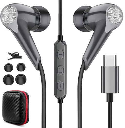Auricolari USB Type-C, cuffie cablate Type-C per iPhone 17 16 15 Plus, auricolari in-ear con controllo del volume del microfono, per Xiaomi 15 Ultra Poco M7 Pixel 10 9 Pro Fold OnePlus Pad Open 13R