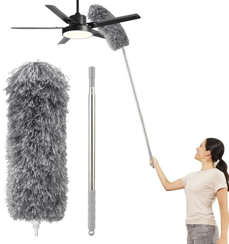 Spolverino telescopico, lavabile, spolverino per polvere, allungabile lungo 2,5 m, ragnatele, soffitti alti, ventilatore a soffitto