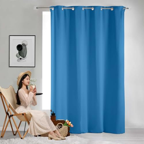 GAIFNAG Vorhang Verdunkelung Blickdicht Gardinen 120 x 260 cm Wohnzimmer Lärmschutz/Kälteschutz Warm Modern Schlaufenschal, Balkontür Gardine für Fenster, Zuhause, Terrasse, Himmelblau