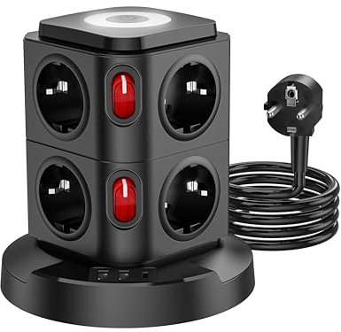8 Fach Mehrfachsteckdose,3680W Steckdosenleiste mit USB, LED Steckdosenturm Steckerleiste mit Schalter, Mehrfachstecker Überspannungsschutz,1.8 M Verlängerungskabel Verteilersteckdose für Büro