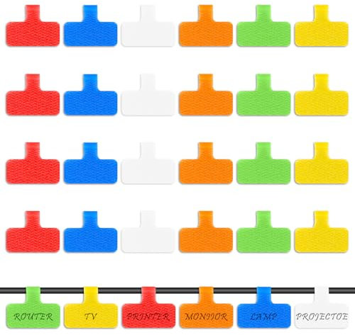 Ymapinc 24 Stück 4x2cm Kabelbeschriftung Beschreibbar Kabel Beschriftung Mit Klettband Kabeletiketten Kabelmarker Kabel Etiketten für Identifikationskabel Kabelmanagement(6 Farben)