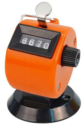 Clicker-Zähler, Handzähler, 4-stellig, mechanischer Zähler, Kunststoff, Handzähler, Klicker, Pitch-Zähler mit Basis für Stricken, Menschen, Schoß, Angeln, Golf und Rudern (orange)