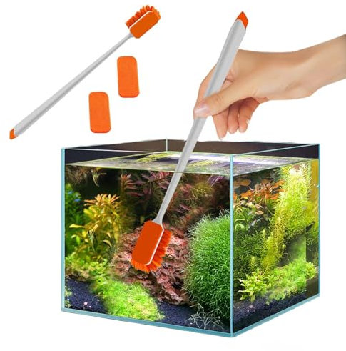 Fish Tank Brush - Double-Sided Sponge Scrubber Cleaner - Aquarium Brushes with Two Replacement Cotton, Non-slip Effective Glass Tank Cleaning Tool for Home Kitchen