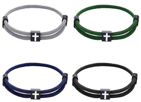 APMGONT 4 Pièces Bracelet de Corde Pour Homme Bracelet Nautique Surfeur Bracelet Cordon Réglables Bracelet Croix Cordon Nautique Nautique Tressé Bracelet pour Homme Femme (Ensemble-B)