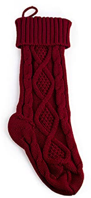 BrightGlow Große Weihnachtsstrumpf Gestrickt Nikolausstrumpf Hängende Strümpfe-Dekoration Weihnachtssocke Kabel Gestrickt Strumpf Christmas Stocking Nikolausstrumpf Groß Rot Einheitsgröße
