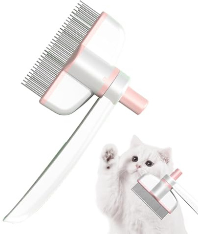 Hundehaarkamm, Hundekamm für verfilztes Haar - Rotationsdesign-Katzenbürste für feines Haarausfall | Entwirrender Katzenkamm, Katzenpflegebürste mit Entriegelungsknopf für lang- oder kurzhaarige Katze
