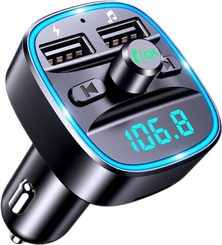 Bluetooth FM Transmitter for Car – Wireless Car Adapter with Dual USB Charger, Hands-Free Calling, LED Display, Bluetooth 5.0 MP3 Player – Compatible with i-Phone & Android