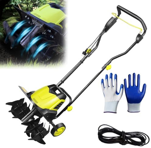 Motozappa elettrica da 2400 W con Cavo di Alimentazione da 30 m e Guanto, motozappa da 3900 Giri/min con 6 Lame in Acciaio e 2 Ruote Pieghevoli, Larghezza di Taglio da 45 cm Lavorazione da 22 cm
