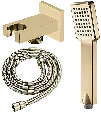 Ensemble de pommeau de Douche à Main en ABS, pommeau de Douche à Effet Pluie, pommeau de Douche de Massage, pommeau de Douche carré avec Tuyau de Douche, Support de Douche, Or brossé A, B