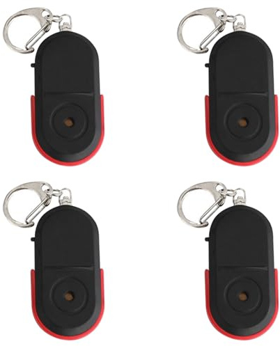 Kznifmk 4X Mini Buscador Llaves de Silbato Anti-Perdida Localizador de Llaves de Etiqueta Inteligente de Alarma InaláMbrica Rastreador de de Luz LED con Sonido de Silbido