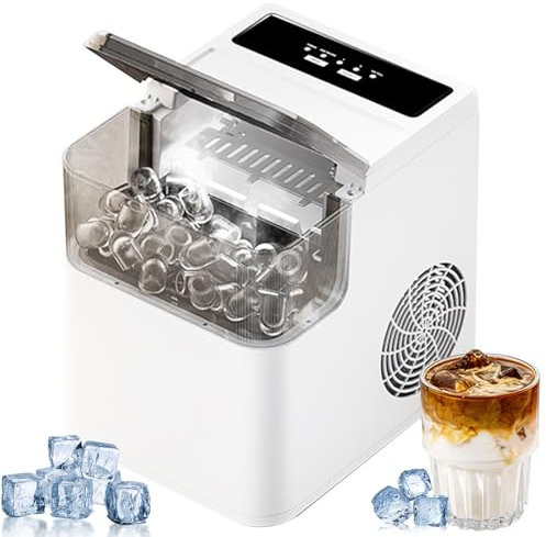 Ice Maker Machine Counter Top for Home, 12kg/26lb In 24h, 2 Bullet Ice Sizes, 500g Storage, Portable Small Clear Ice Cube Maker for Kitchen/party/bar