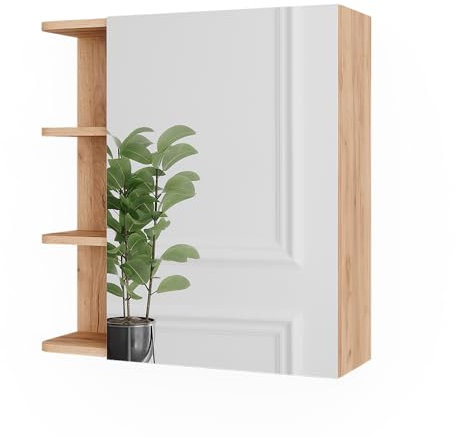 Vicco Spiegelschrank Goldkraft Eiche Fynn 62x64x21 cm - Badezimmerschrank mit Spiegel, Elegante Badlösung für mehr Ordnung