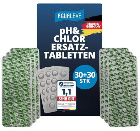 AGUALEVE® 60 Rapid Pool Testtabletten | 30x pH-Wert (Phenol red) + 30x freies Chlor (DDP1) | für Poolwasser-Schütteltest | Markenqualität Made in Germany | mit gratis digitalem Poolpflegeguide