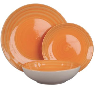 Ma Maison Set da Tavola 18 Pezzi per 6 Persone - Piatti in Ceramica (6 Piani, 6 Fondi, 6 da Dessert Frutta) - Stoviglie Colorate in Arancione