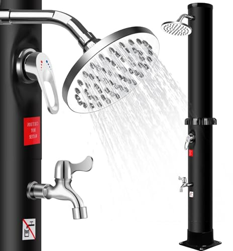 Generisch Gartendusche 35 Liter Solardusche Aussendusche mit Drehbarer Regenduschkopf und Wasserhahn, Pooldusche Camping Dusche Warmwasserdusche Max. 60°C, Ohne Stromanschluss,Schwarz