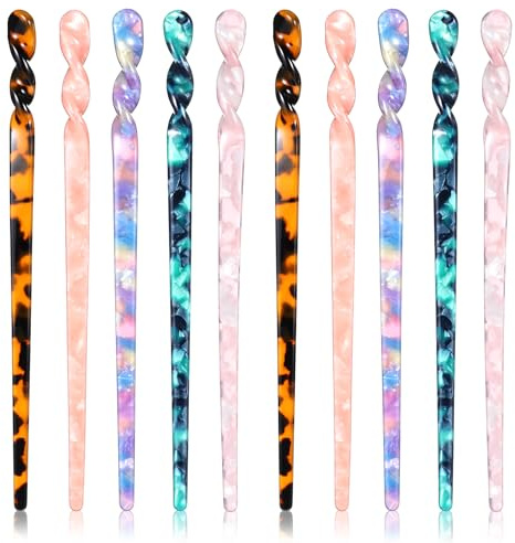 10 unidades de palillos de acetato para el pelo con estampado de leopardo, horquilla vintage de concha de tortuga, palillos de pelo de estilo elegante, horquillas chinas retro, palillos de pelo de