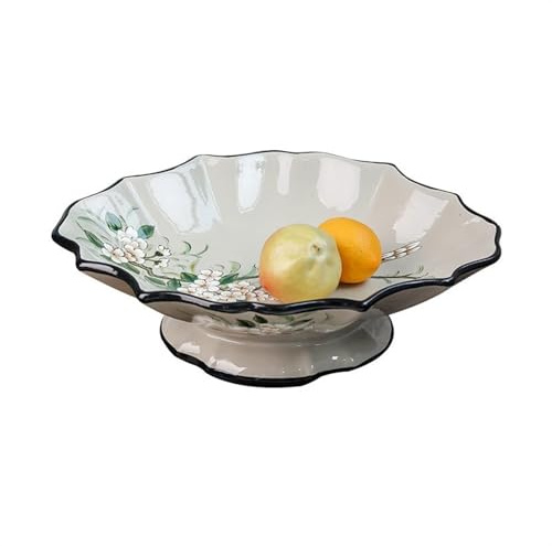 Superbe Coupe à Fruits en céramique, Design rétro avec Motifs Floraux et d'oiseaux Peints à la Main, Grand Plateau de Rangement pour Table à Manger ou Table Basse, 13,19 x 3,93