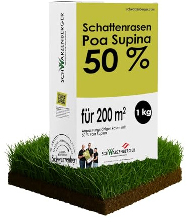 Samen Schwarzenberger I Poa Supina Rasensamen I 1 kg für 200 m² I 50% Poa Supina Anteil I dichter Rasen ohne Moos I schattenverträglich & tiefschnittverträglich I Schattenrasen