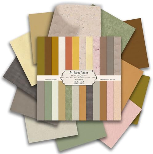 Scrapbook Papier 24 Blatt Doppelseitiges Muster Bastelpapier (Earthy) | 30.5 x 30.5cm Texture Dekorpapier, Decoupage Papier Block, Scrapbooking Papier Set für DIY Fotoalbum Journals Dekoration
