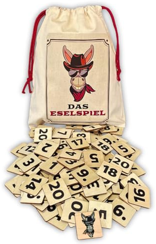 Mutou Das Eselspiel Eckig 2.0 – Volle Zahlen – 121 Teile aus Holz mit Stoffbeutel – Handgefertigtes Familienspiel - Lernspiel - Geschenk - Partyspiel - Gesselschaftsspiel - Reisespiel