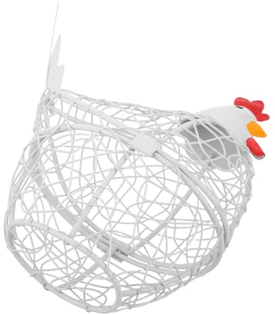 MUELODSIC Huevera de Hierro con Tapa en Forma de Gallina Cesta para Huevos para Encimera de Cocina Tamaño 17X9X19 CM Organizador Ventilado y Resistente para Almacenamiento