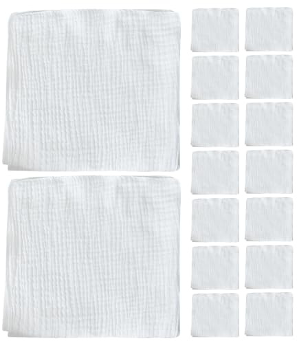Toddmomy 16 Stück Sanfte Windeleinlagen für Babys Haut, Weiße Musselinwindeln, 100% Baumwolle, Saugfähig Und Wiederverwendbar, Flache, Reine Baumwollquadrate, Ideal für Das Töpfchentraining
