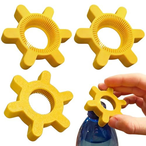 KinetiCore 3 Pcs Plastic Water Bottle Openers, Ergonomic Easy Grip Lid Openers for Seniors Weak Hands Arthritis, Multi-Purpose Yellow Bottle Cap Opener Keyring for Soda Beverage Kitchen Gadgets