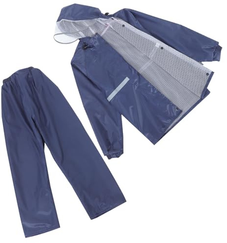 INOOMP Combinaison de Pluie Moto Unisexe XL Double Couche Imperméable Éléments Réfléchissants, Veste et Pantalon Séparables en Oxford Bleu Marine, Protection Pluie Extérieure Sécurité