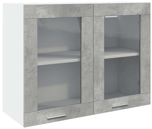 Yisssmeng Hängeschrank Lyon in Betongrau – Küchenhängeschrank mit Glastür, moderner Wandmontage-Schrank für Küche und Esszimmer, 80 x 31 x 60 cm, Stabile Konstruktion aus Holzwerkstoff