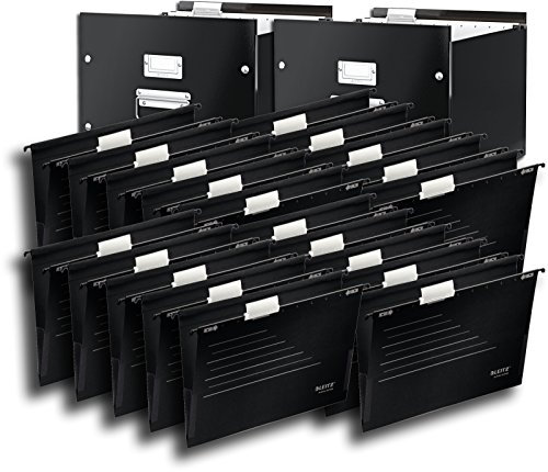 Leitz 60460095 Archiv-Hängebox Click und Store, Graukarton, schwarz (2 Boxen + 20 Hängetaschen schwarz)