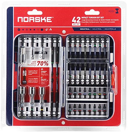 NORSKE NIBPI703 42-teiliges Schlag-Torsions-Bit-Set, PH, SQ, TORX-Bits, Steckschlüssel-Adapter, magnetischer QC-Bithalter