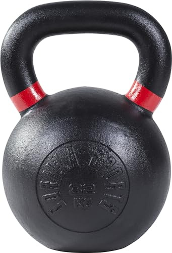 GORILLA SPORTS® Kettlebell 4–32 kg, Gusseisen, Schwarz mit Farbmarkierungen | Mit abgeflachter Unterseite und griffiger Struktur; Kugelhantel, Kugelgewicht, Schwunghantel, Rundhantel, Krafttraining