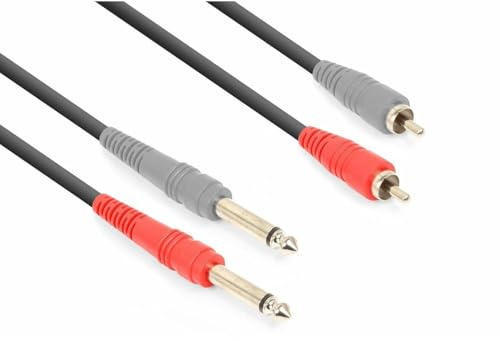 VONYX Câble Audio Cordon 2x Jack 6,35 Mono/2x RCA Mâle - 3m - Idéal pour Relier votre Table de Mixage, vos Enceintes, Guitares…