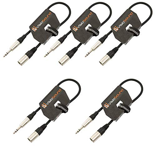 Male XLR to 6.35mm Stereo TRS Jack Lead Audio Cable 5 Pack (Black, 0.5m) | 5 x Noiseless OFC Balanced Signal, Audio, Speaker, Patch Cable / 8 Colours