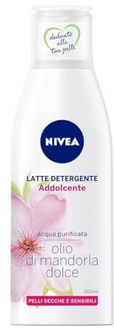 NIVEA Gentle Facial Cleansing Milk with Almond Oil for Dry and Sensitive Skin, Nourishing Makeup Remover and Hydrating Daily Cleanser for Soft, Comfortable, Refreshed Skin, 200 ml