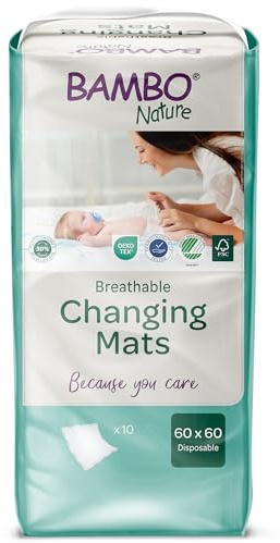 Bambo Baby skötmatta, miljövänliga engångsmattor, extra mjuka för komfort, ultraabsorberande engångsmattor för skötbord, läckageskydd, hållbart anskaffade skötmattor – 60 x 60 cm 10 pack