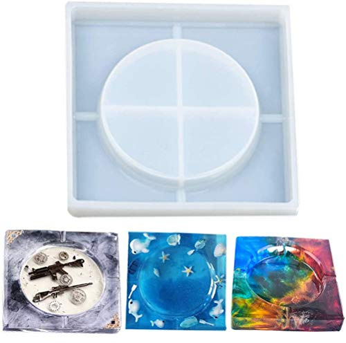 POFET Molde de resina de silicona para cenicero, moldes cuadrados epoxi para bricolaje, cenicero, maceta, resina, arte