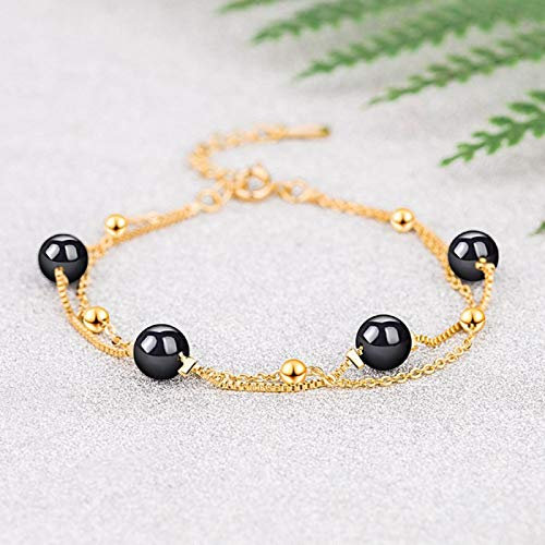Hand Armband Armreif Armkette Damen 925 Sterling Silber New Woman Modeschmuck Hochwertige Retro Einfach Schwarz Achat Go