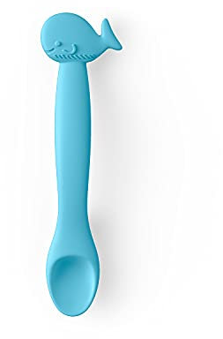 Suavinex Cucchiaio In Silicone Per Bambini +4 Mesi, Flessibile Con Manico Lungo E Con Simpatici Animaletti, Morbido, Per Gengive Sensibili, Lavabile In Lavastoviglie, Balena, Azzurro