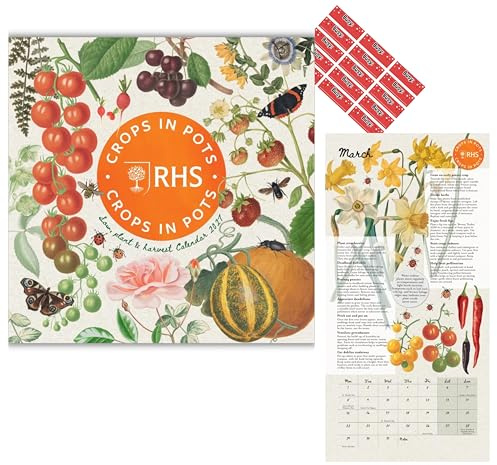 Royal Horticultural Society Mini Calendar 2027 Crops in Pots Guide to Sow, plant & Harvest - RHS Calendar, Gardening Calendar with Free Organising Stickers Included