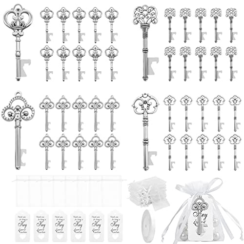 GEERDAN 40pcs Bomboniere Matrimonio Chiave Apribottiglie, Regali per Matrimonio Decorazioni Baby Shower per Ospiti Feste Banchetti Bar Forniture (Argento Antico)