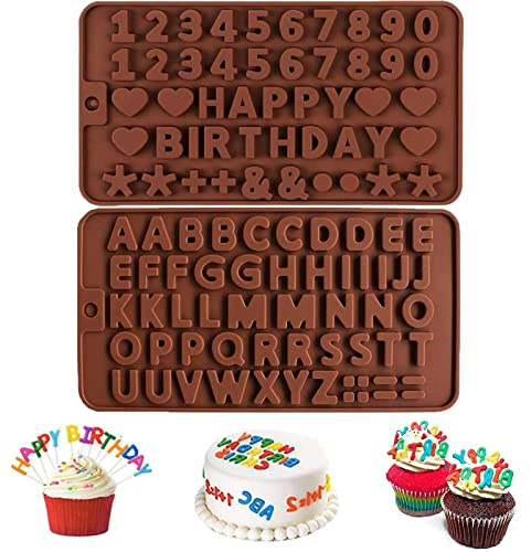 Zahlen Silikonformen Buchstaben Silikonformen Schokolade Formen für Seife Herstellung von Süßigkeiten Kuchen Dekorieren DIY Backen Alphabet Alles Gute zum Geburtstag Symbol (2 Stücke)