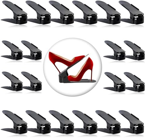 20 Stück Schuhstapler Platzsparend, Schuhorganizer Schuhaufbewahrung Platzsparend, Rutschfestes Schuh Organizer Schuhhalter mit 4-stufiger Verstellung Shoe Organizer Schuhregal Platzsparend, Schwarz
