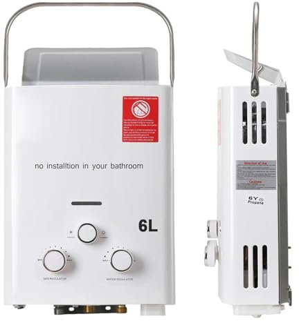 NICCOO 6L Portable Gas Water Heater Tankless Instant LPG Hot Water Heater Propane Gas 12KW with Shower Kit for Home RV Camping
