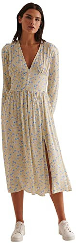 NA-KD Side Slit Midi Dress Vestido Informal, Flor Amarilla, 36 para Mujer