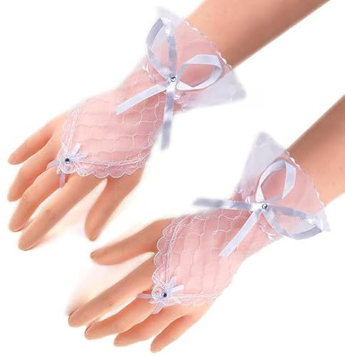 NUTENZA Günstige Ivory Lace Fäustlinge Kurze Hochzeitsfeier Brauthandschuhe Fingerlose Hochzeitsaccessoires-Weiß